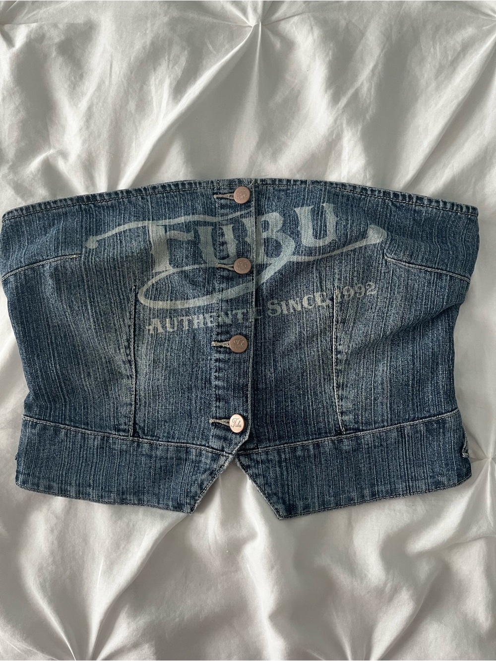 FUBU Y2K Graphic Denim Corset Top - Picture 2 of 8